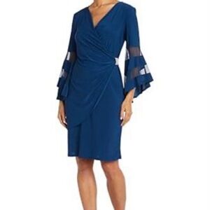 R&M Richards Women's Elegant Wrap Dress W/Sheer Angel Sleeves